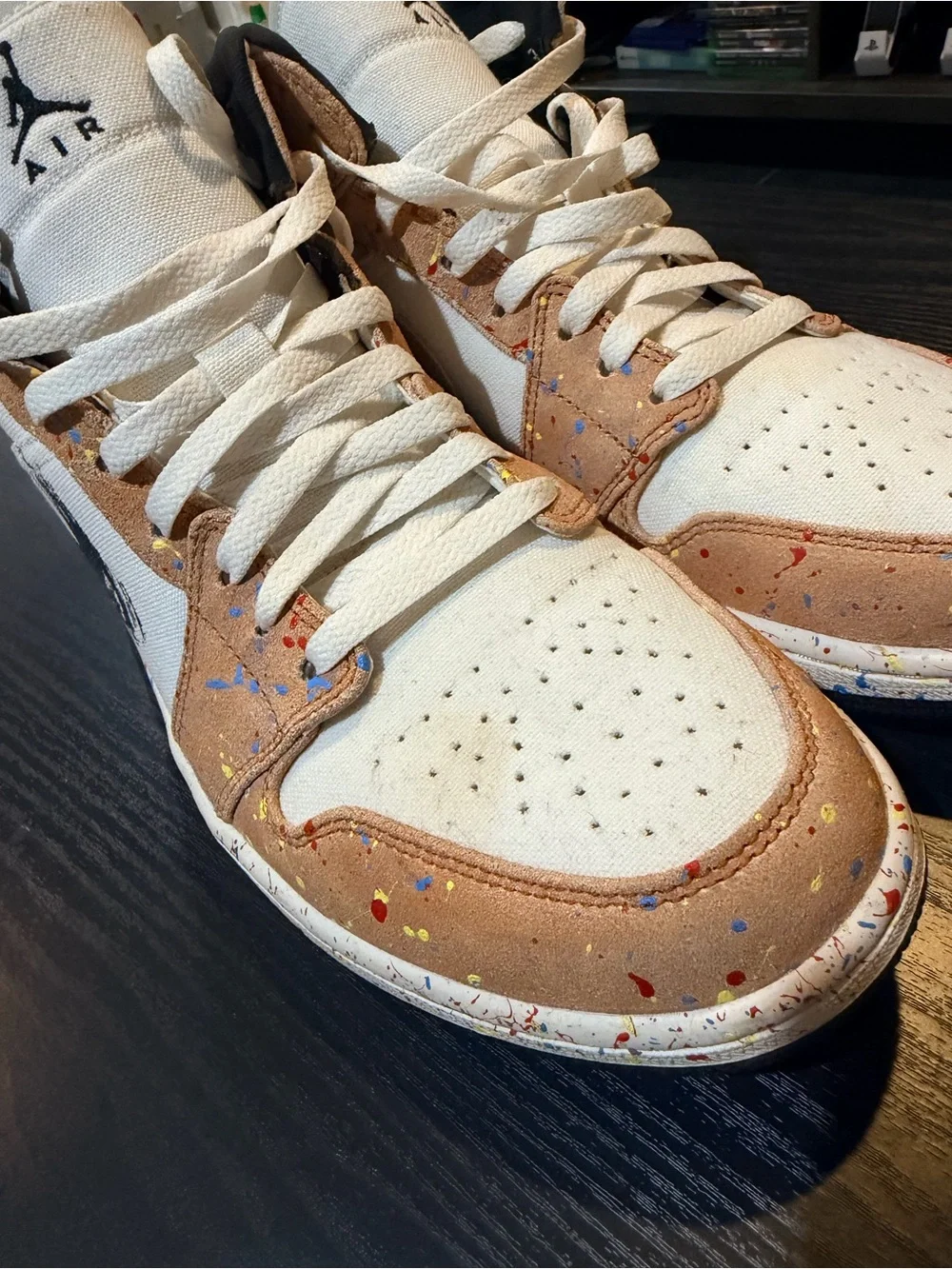 Jordan Style Mens 10.5 High-Top Sneakers in Cream and Tan Special Edition